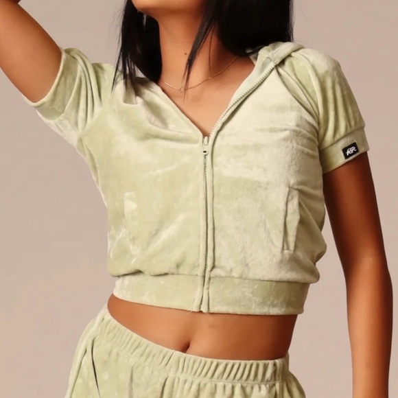 Tiger Friday Tops - Tiger Friday Velour Cropped Sweatshirt & Shorts Set